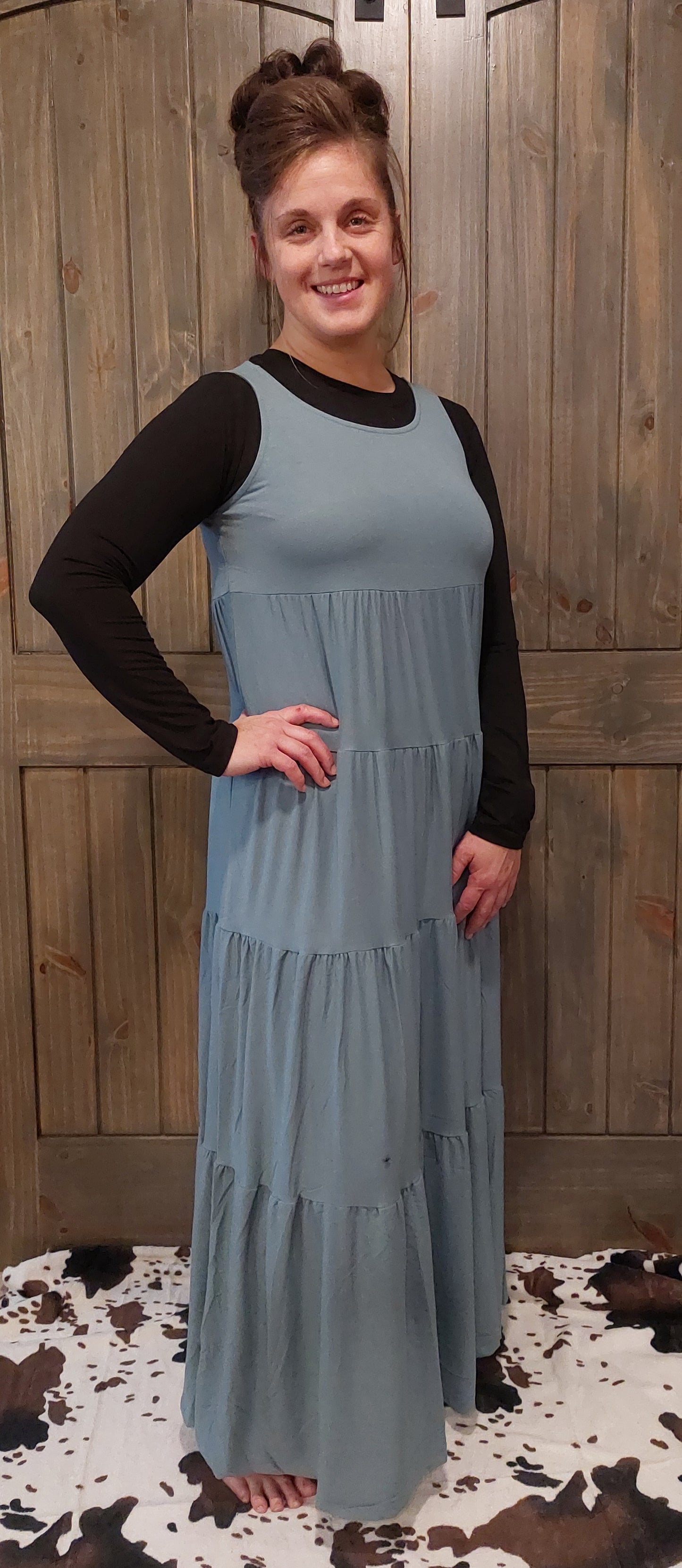 Slate Blue Tiered Maxi Dress