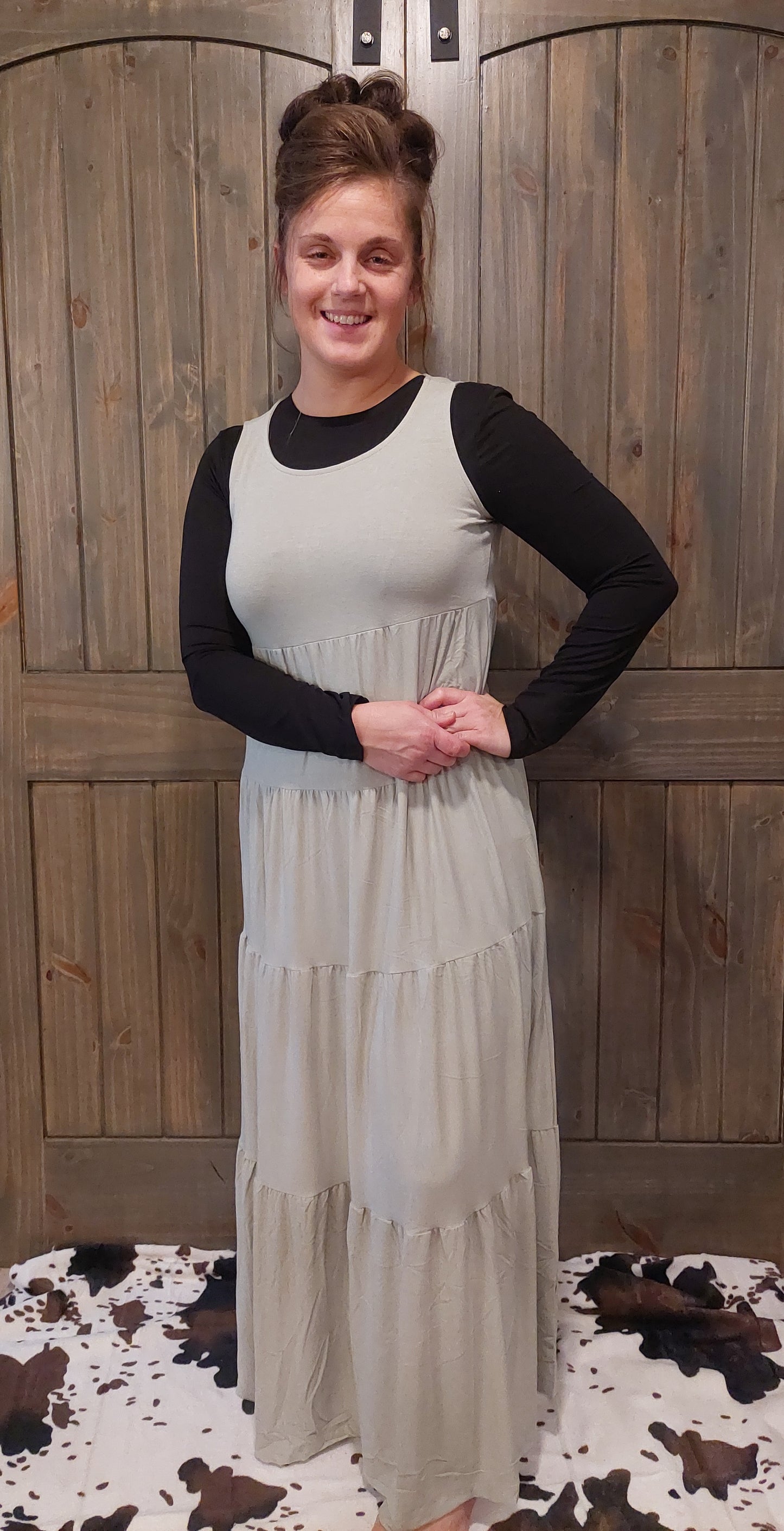 Sage Green Sleeveless Tiered Dress