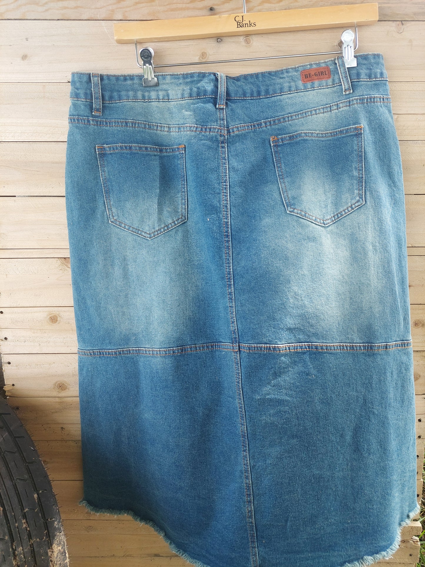 32" light Denim skirt with Frayed Hem