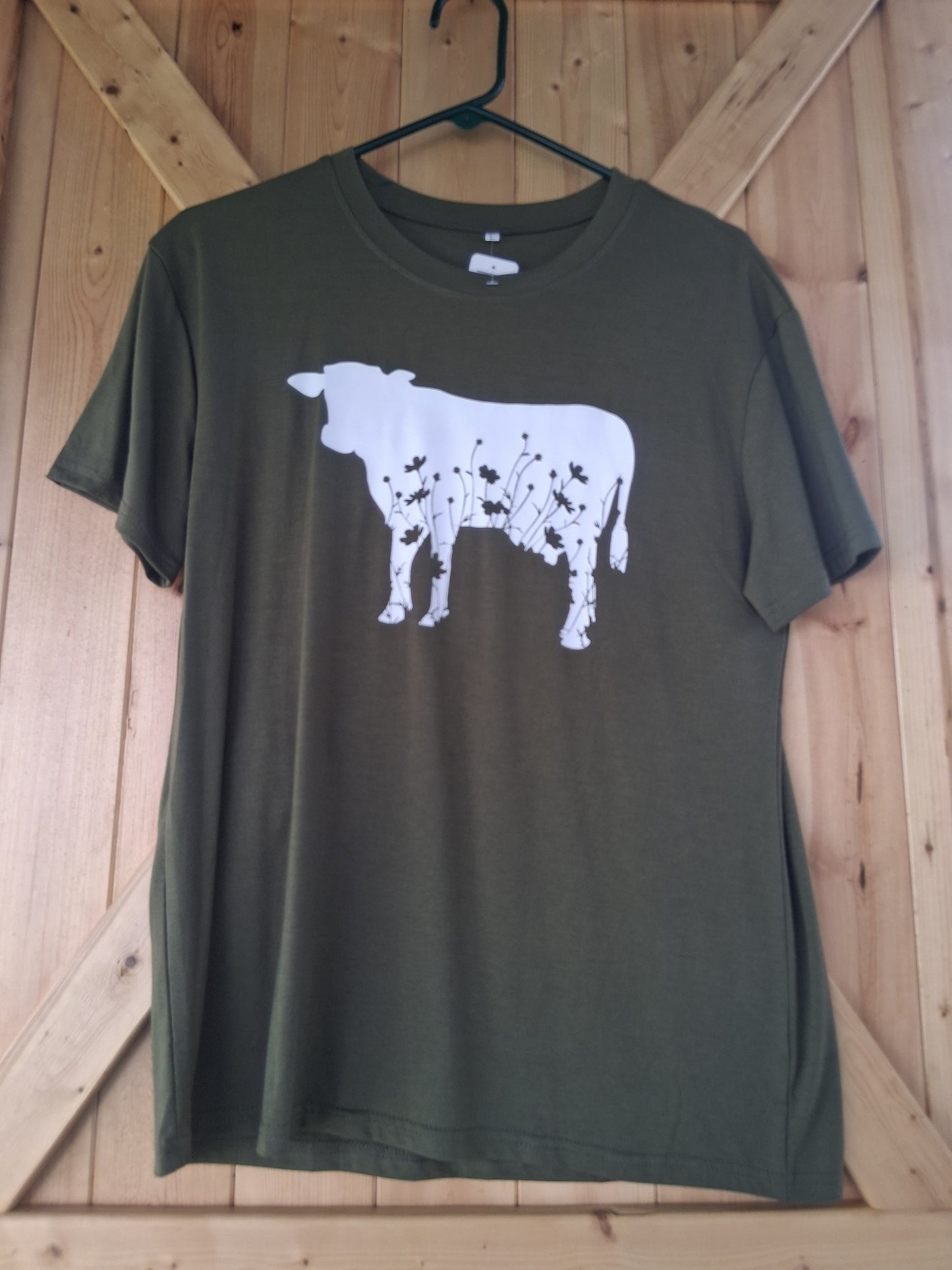 Olive Green Short Sleeve Cow T-Shirt