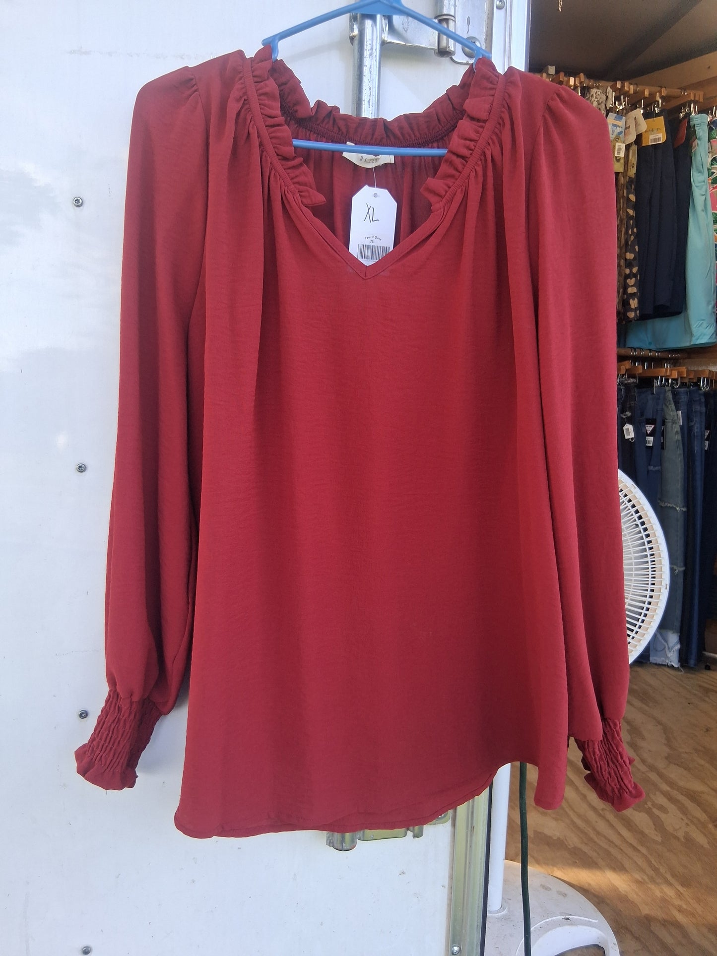 V-Neck Top with Banded Sleeves