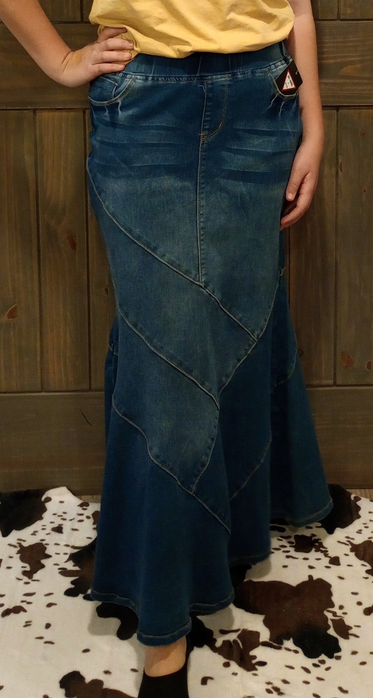 Be-Girl Elastic Waist Denim Maxi Skirt