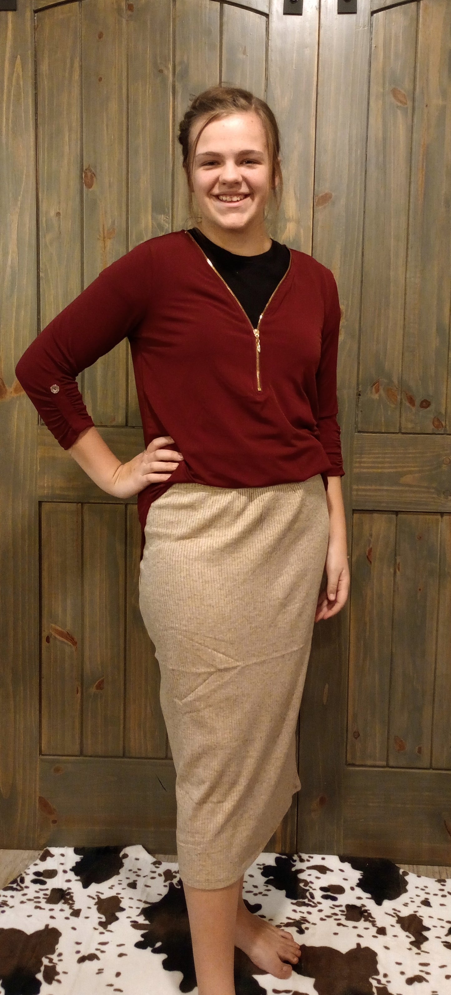 Maroon 3/4 Sleeve Zipper Top