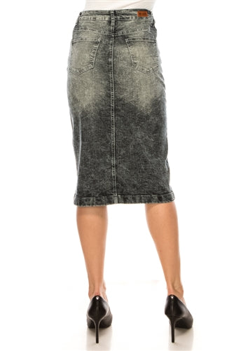 Black Snow Wash Denim Skirt