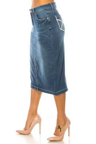 Light Wash "X" Denim Skirt