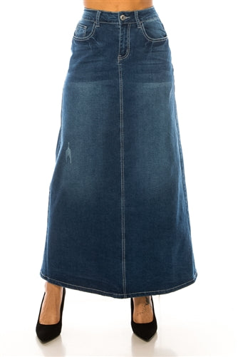 Mid Wash Maxi Denim Skirt