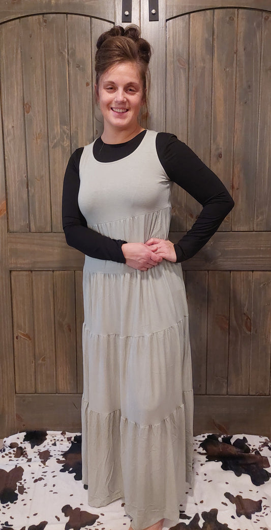 Sage Green Sleeveless Tiered Dress