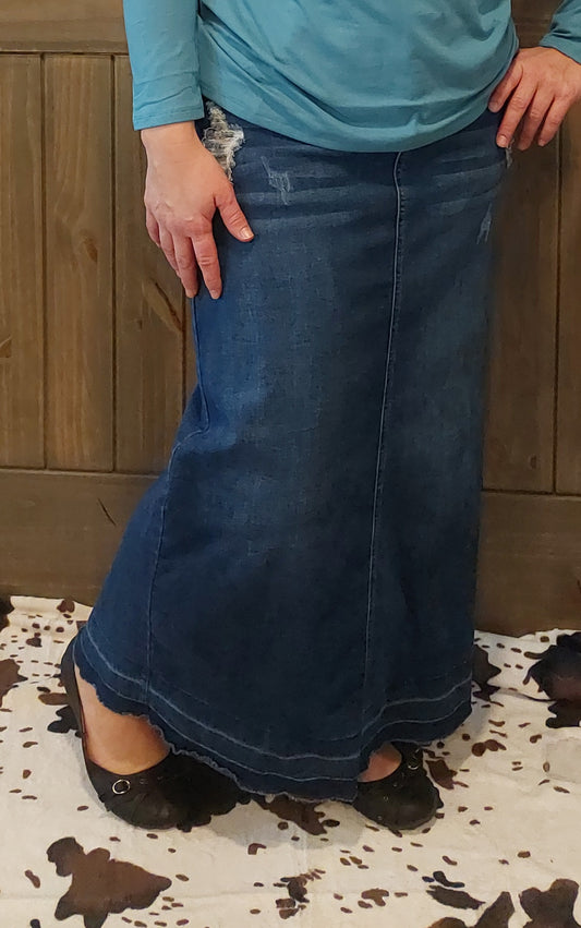 38" Distressed Denim Maxi with Split