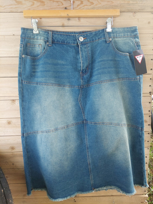 32" light Denim skirt with Frayed Hem