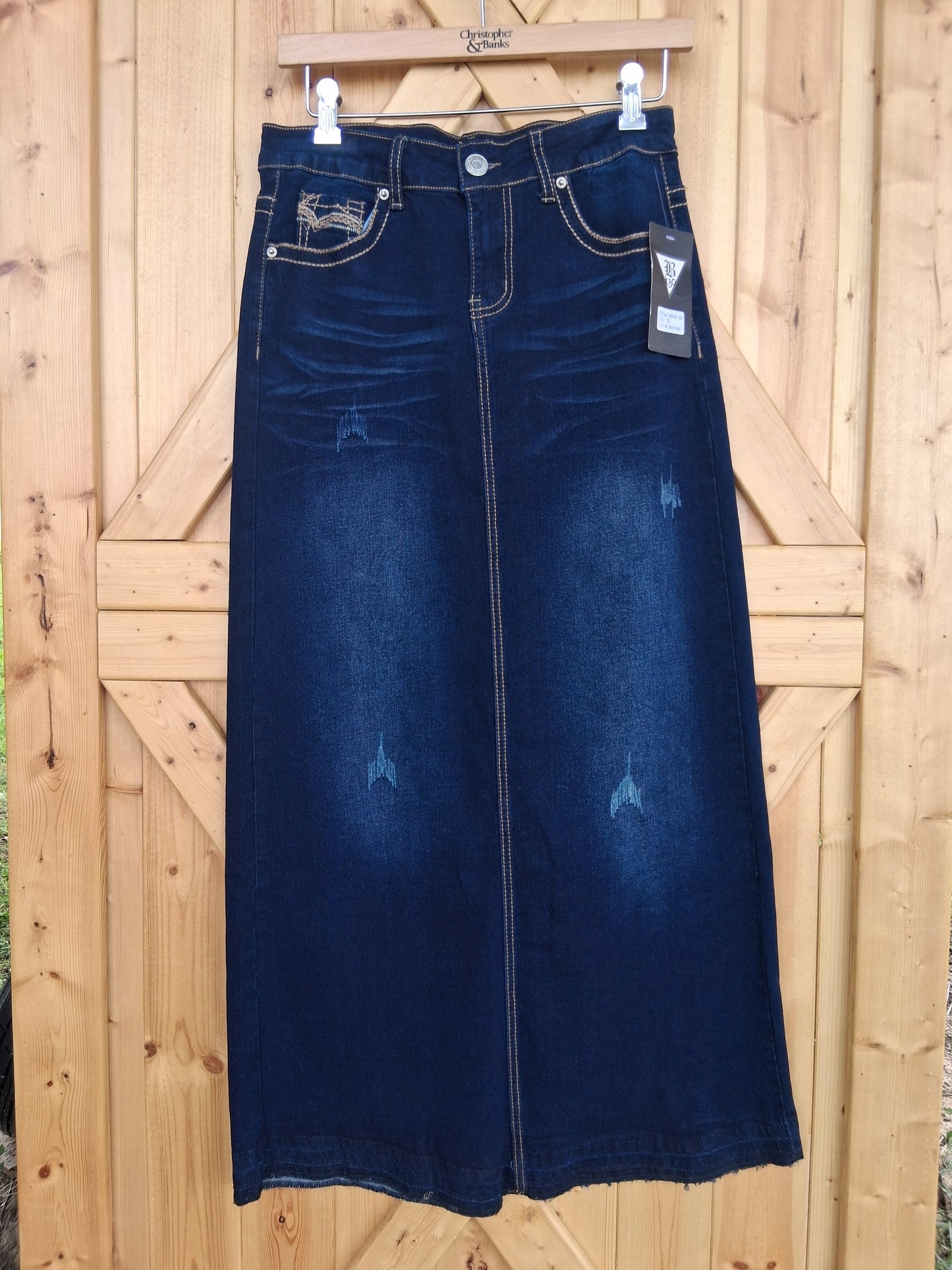 38" distressed dark denim skirt