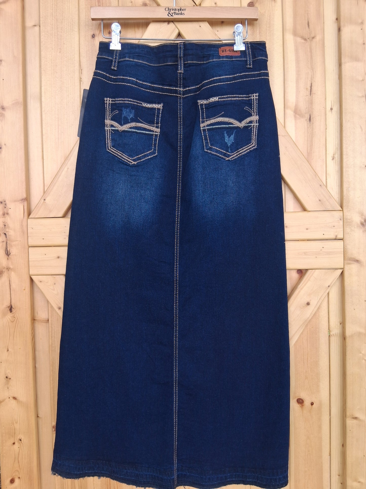 38" distressed dark denim skirt