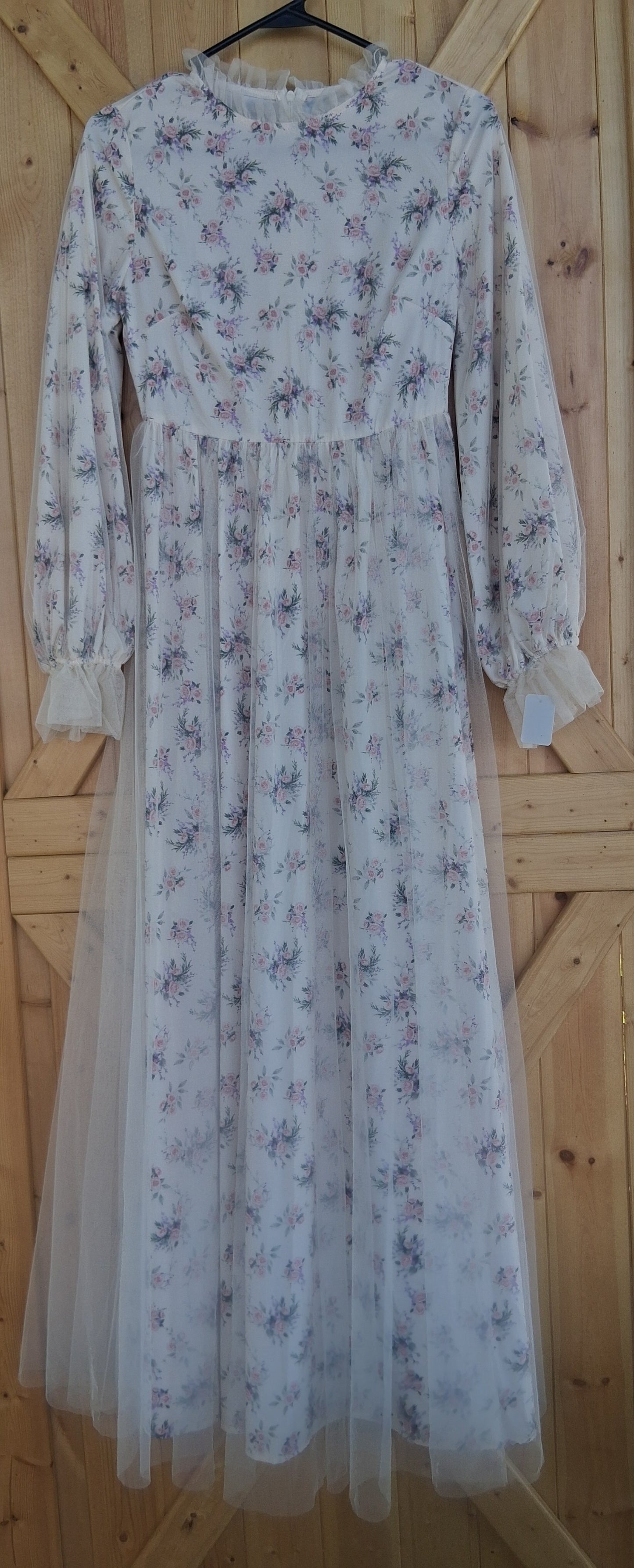 Floral Maxi Dress with Tulle Overlay
