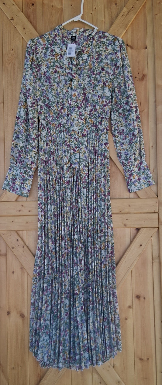 Purple Floral Dress with Pleated Skirt
