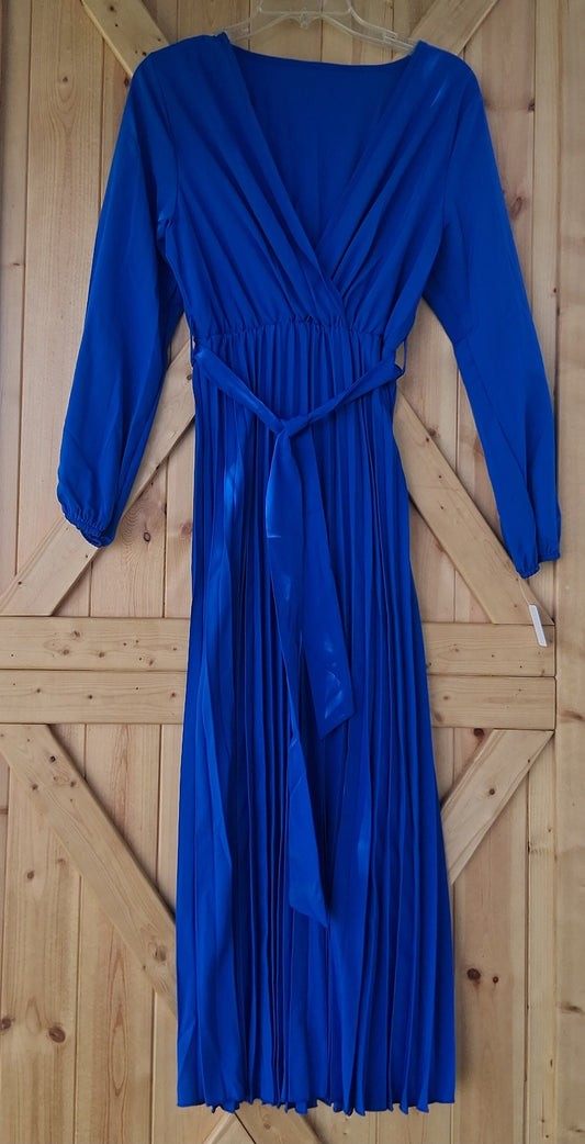 Royal Blue Pleated Midi Dress