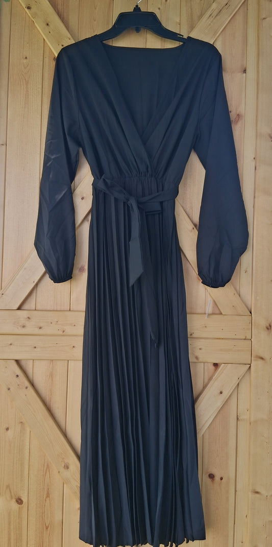 Black Pleated Midi Dress