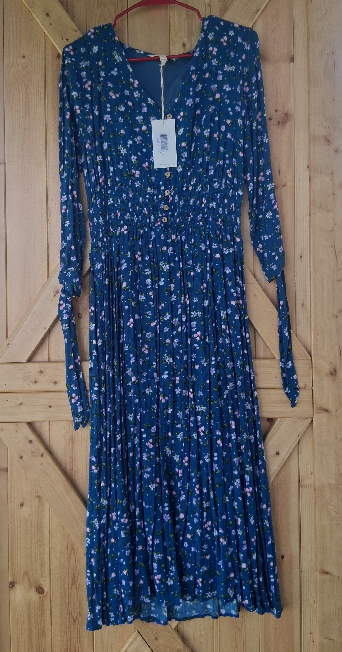 Blue Butterfly & Floral Midi Dress