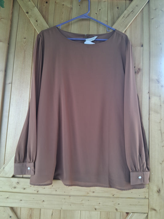 Tan Dressy Pearl Button Top