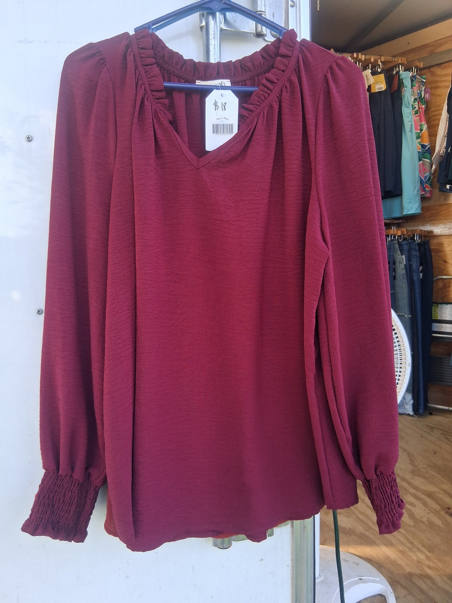 V-Neck Top with Banded Sleeves