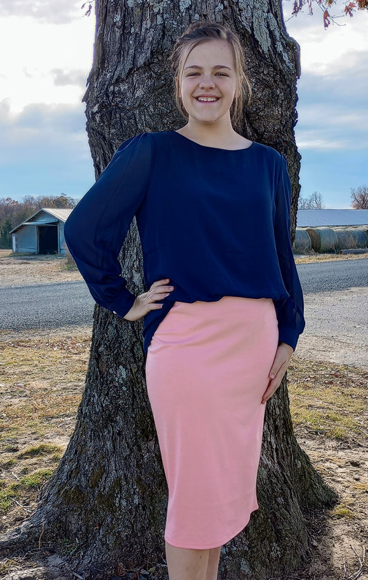 Navy Dressy Pearl Button Top