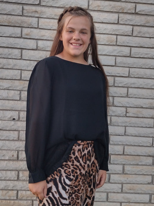 Black Dressy Pearl Button Top