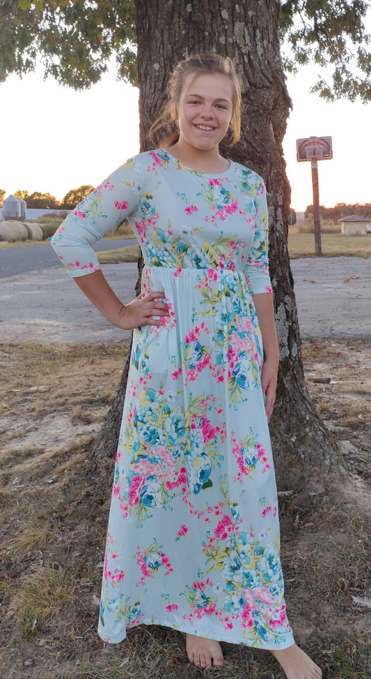 Light Blue & Pink Floral Dress