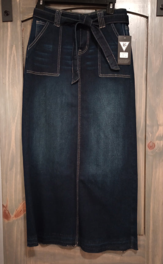 Be-Girl Denim Maxi Skirt with Tie