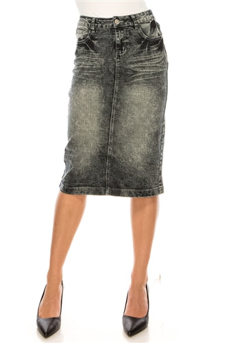 Black Snow Wash Denim Skirt