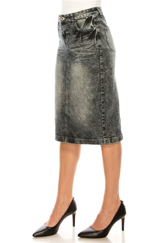 Black Snow Wash Denim Skirt