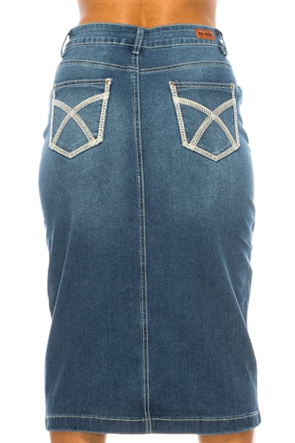 Light Wash "X" Denim Skirt