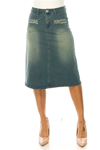 Mid Wash A line Denim Skirt