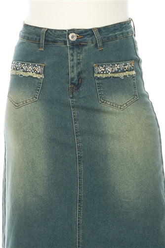 Mid Wash A line Denim Skirt