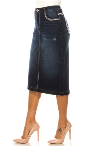 Dark Denim with Sequin Denim Skirt