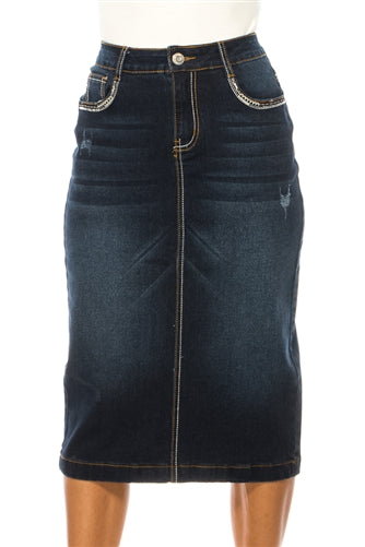 Dark Denim with Sequin Denim Skirt