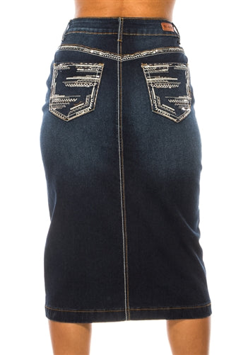 Dark Denim with Sequin Denim Skirt