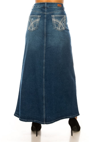 Mid Wash Maxi Denim Skirt