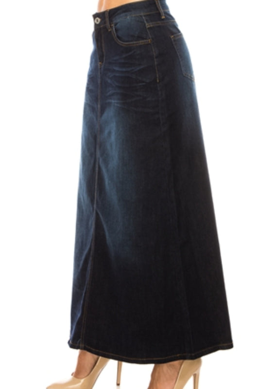38" dark denim plain maxi skirt