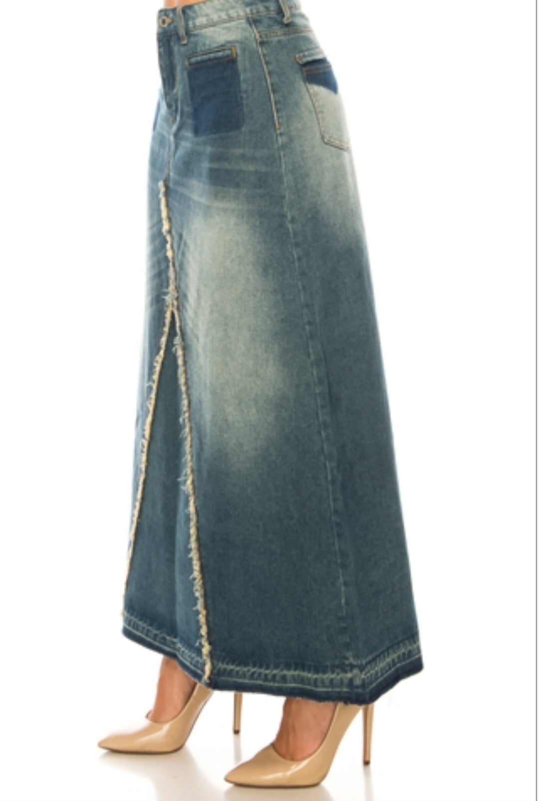 38" Lightwash A-line Denim Maxi