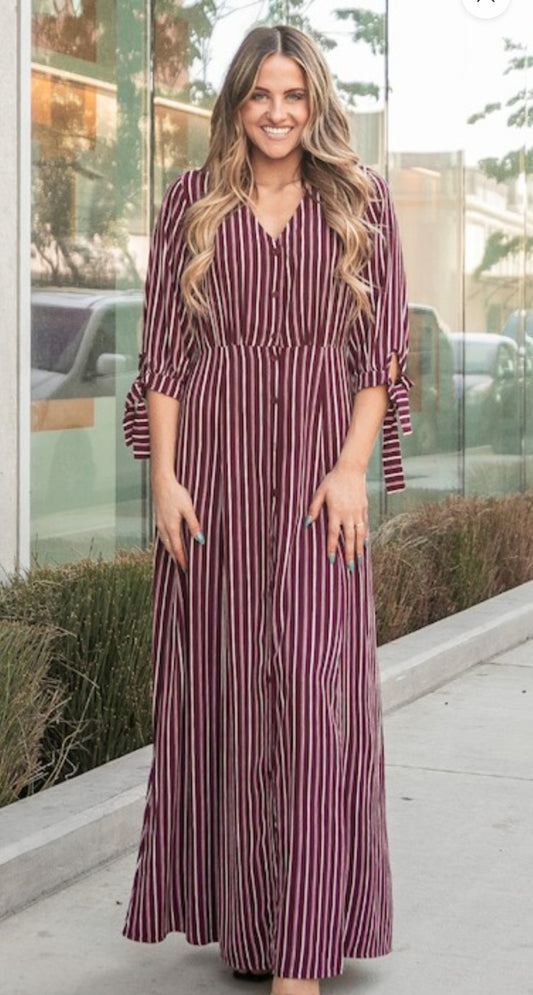 3/4 Sleeve Striped Dress