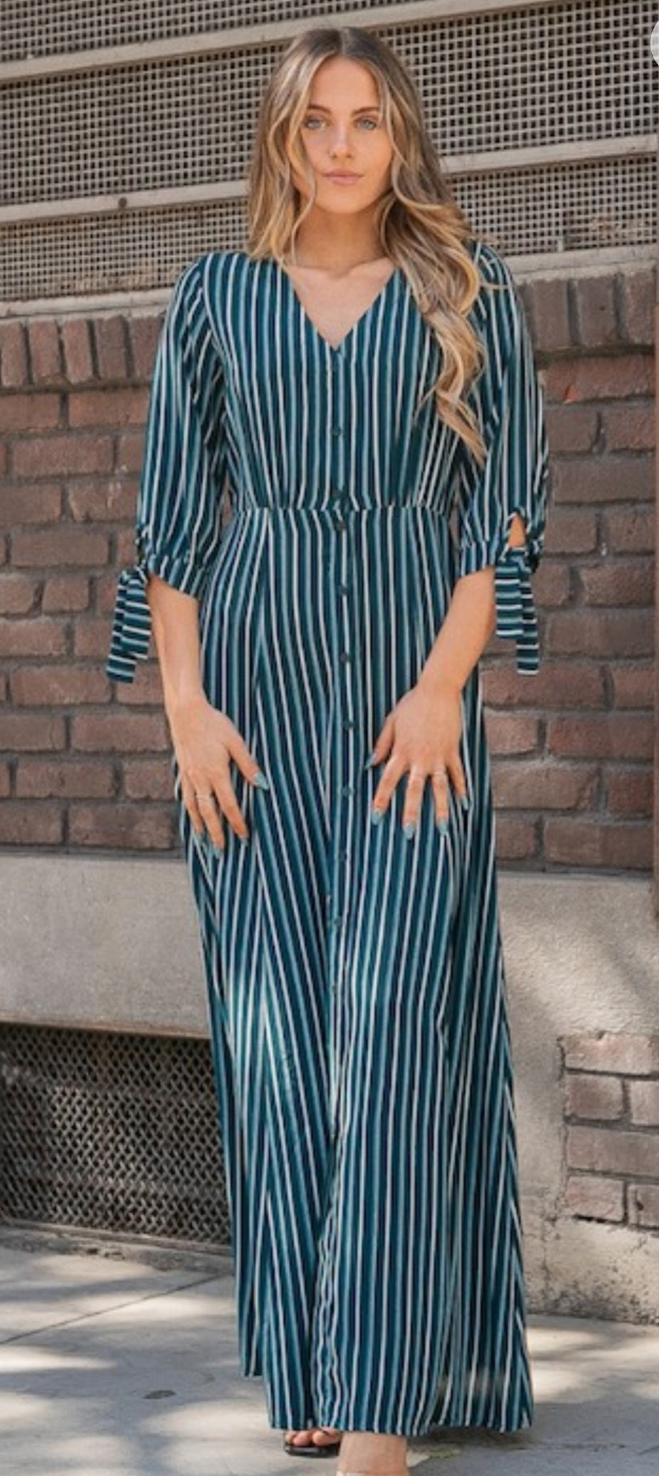 3/4 Sleeve Striped Dress
